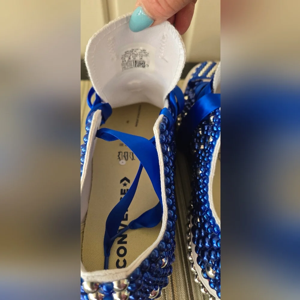Converse All Star Blue and Silver Beaded Sneakers - Picture 10 of 10